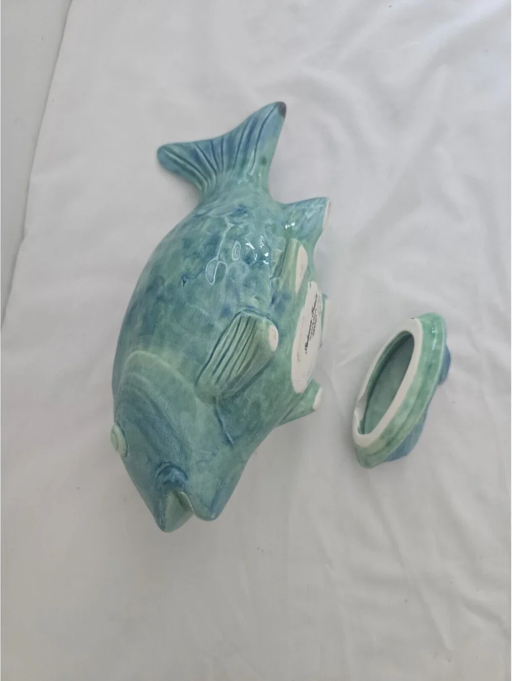 MAXCERA SALMON TRULA COOKIE JAR FISH CERAMIC HAND-PAINTED VINTAGE